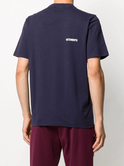 Shop Vetements Logo-print Cotton T-shirt In Navy