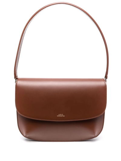 Shop Apc Sarah Leather Shoulder Bag In Brown