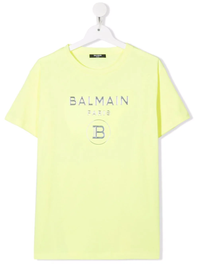 Shop Balmain Teen Logo-embossed Cotton T-shirt In Yellow