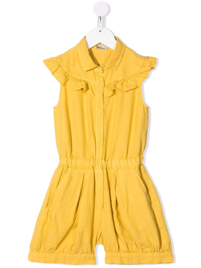 Shop Il Gufo Ruffled Sleeveless Playsuit In Yellow