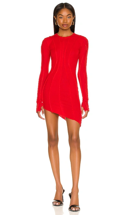 Shop Sami Miro Vintage Asymmetric Long Sleeve Mini Dress In Red