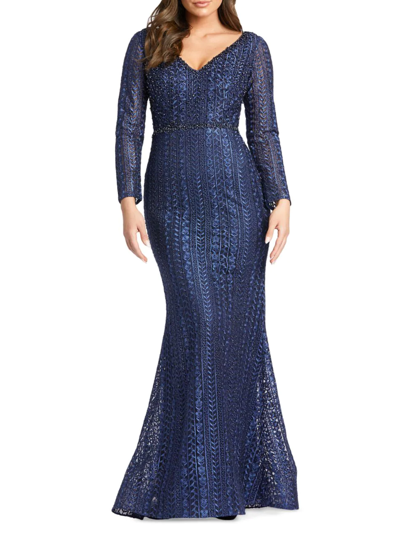 Shop Mac Duggal Women's Embroidered Beaded V-neck Gown In Midnight