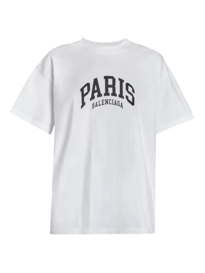 Shop Balenciaga Women's Cities Oversized Paris Logo T-shirt In White Black