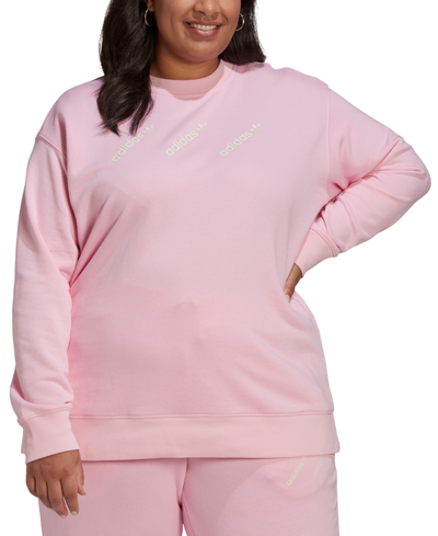 Sweatshirt Triple Logo In ModeSens Adidas Size) Originals | True Women\'s Originals Adidas Crewneck (plus Pink