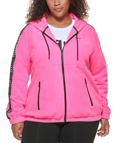 Dkny Sport Plus Size Logo-tape Polar Fleece Zip-up Hoodie In Laser Pink |  ModeSens