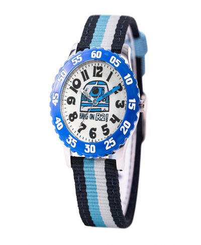 Shop Ewatchfactory Boy's Disney Star Wars R2-d2 Blue And Black Stripe Nylon Strap Watch 32mm