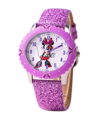 Shop Ewatchfactory Girl's Disney Minnie Mouse Purple Leather Strap Watch 32mm