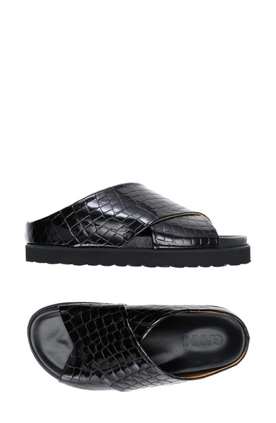Shop Ganni Crossover Slide Sandal In Black