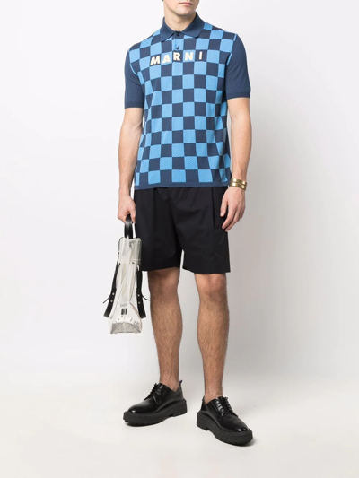 Shop Marni Logo-print Short-sleeved Polo Shirt In Blue