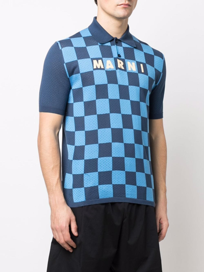 Shop Marni Logo-print Short-sleeved Polo Shirt In Blue