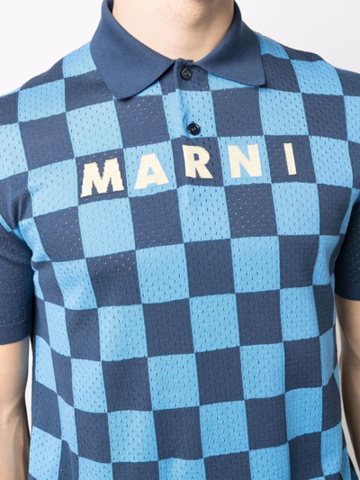 Shop Marni Logo-print Short-sleeved Polo Shirt In Blue