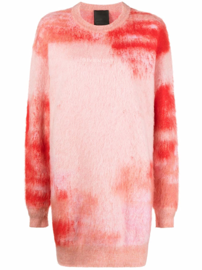 Shop Givenchy Abstract-pattern Knitted Sweater Dress In Red