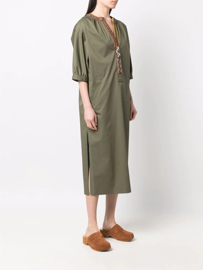 Shop Etro Beaded Embroidered Midi Dress In Green