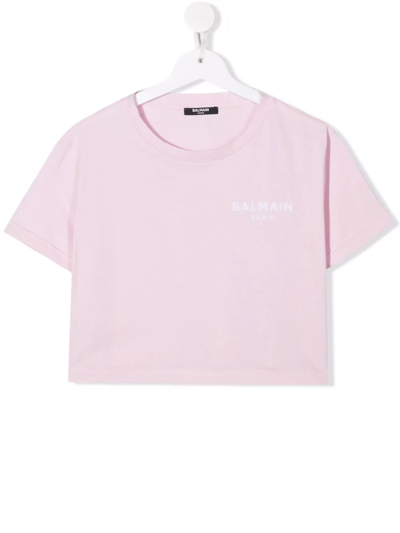 Shop Balmain Teen Logo-print Cotton T-shirt In Pink