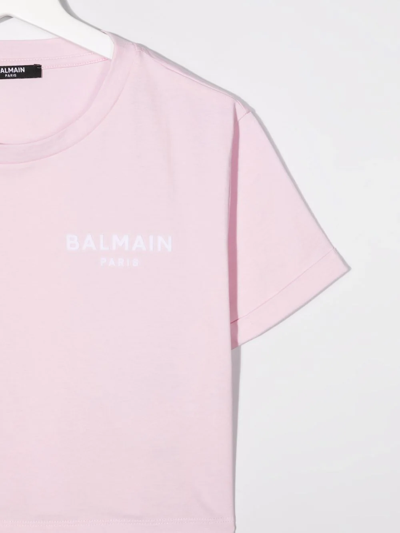 Shop Balmain Teen Logo-print Cotton T-shirt In Pink