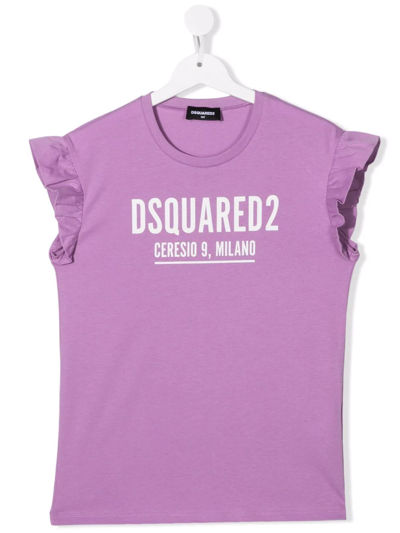 Shop Dsquared2 Teen Logo-print Cotton T-shirt In Purple