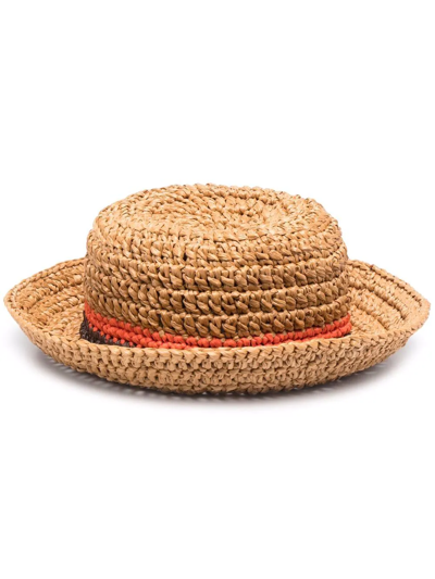 Shop Emilio Pucci Interwoven-design Stripe-detail Hat In Brown