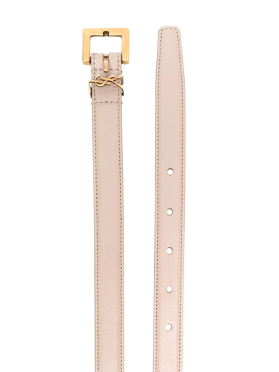 Shop Saint Laurent Monogram Square-buckle Belt In Neutrals