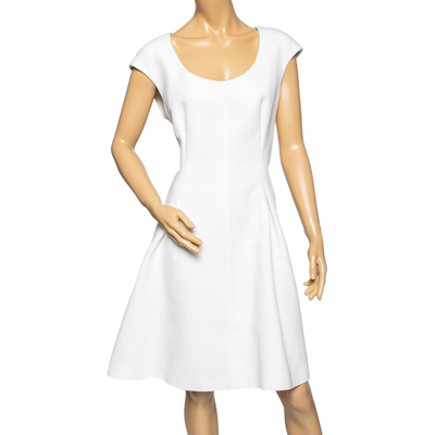 Pre-owned Fendi White Crepe Pleat Detailed Sleeveless Dress L