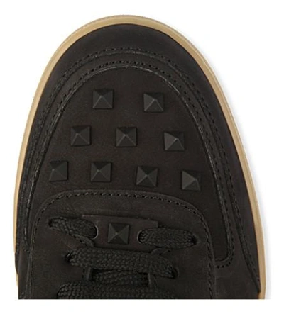 Shop Valentino Rock B Studded Leather And Suede High-top Trainers In Black