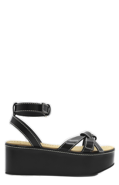 Shop Loewe Gate Wedge Sandals In Black