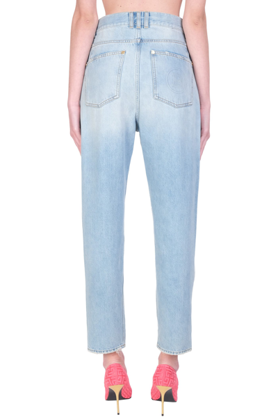 Shop Balmain Jeans In Cyan Denim