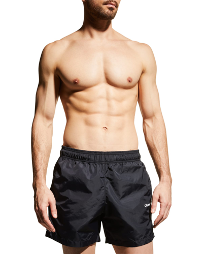 Shop Off-white Men's Nylon Diagonal Outline Swim Shorts In Black