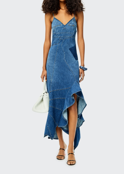 Shop Loewe Denim Ruffle-hem Maxi Dress In Blue Denim