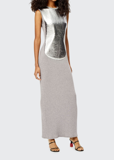 Shop Loewe Leather Plate Maxi Dress In Greysilve