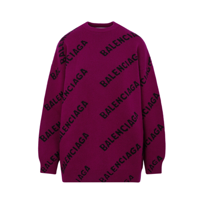 Shop Balenciaga All Over Wool Sweater In Pink &amp; Purple