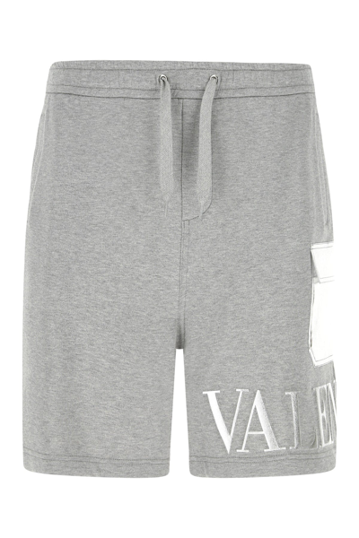 Shop Valentino Logo Embroidered Bermuda Shorts In Grey