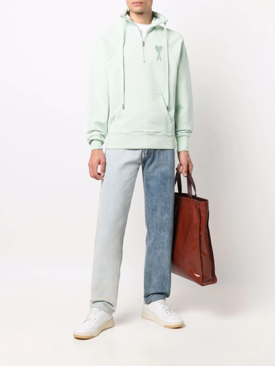 Shop Ami Alexandre Mattiussi Ami De Coeur Half-zip Sweatshirt In Grün