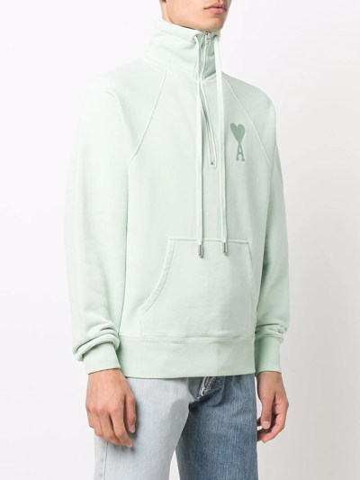 Shop Ami Alexandre Mattiussi Ami De Coeur Half-zip Sweatshirt In Grün