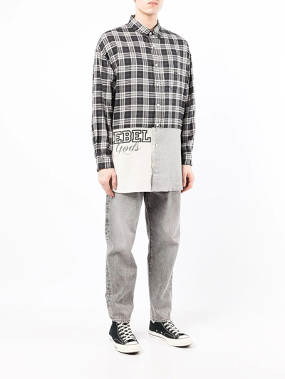 Shop Undercoverism Patchwork Plaid Long-sleeve Shirt In Grey