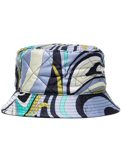 Shop Emilio Pucci Onde-print Quilted Bucket Hat In Blau