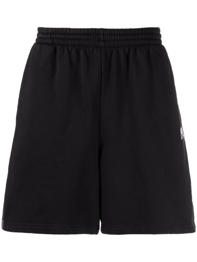 Shop Balenciaga Flared Cotton Track Shorts In Black
