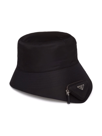 Shop Prada Re-nylon Pouch-detail Bucket Hat In Schwarz