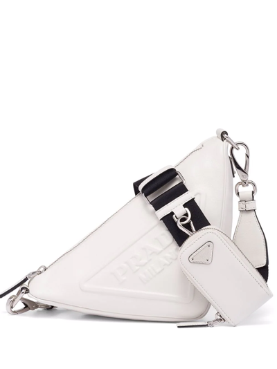 Shop Prada Logo Plaque Shoulder Bag In Weiss