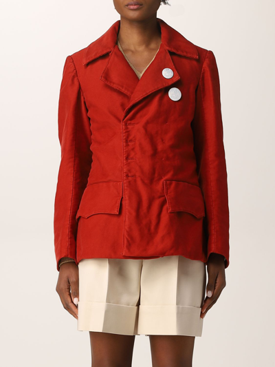 Shop Maison Margiela Asymmetric Cotton Jacket In Red
