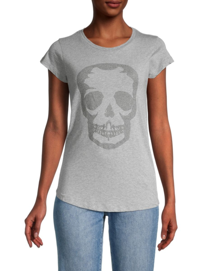 Shop Zadig & Voltaire Women's Skull-studded Skinny T-shirt In Melange Grey