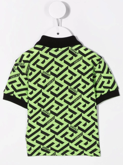 Shop Versace Greca-print Polo Shirt In Green