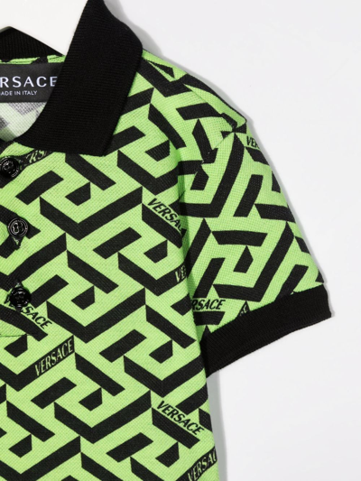 Shop Versace Greca-print Polo Shirt In Green