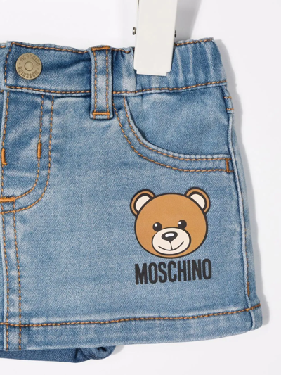 Shop Moschino Logo-print Denim Mini Skirt In Blue