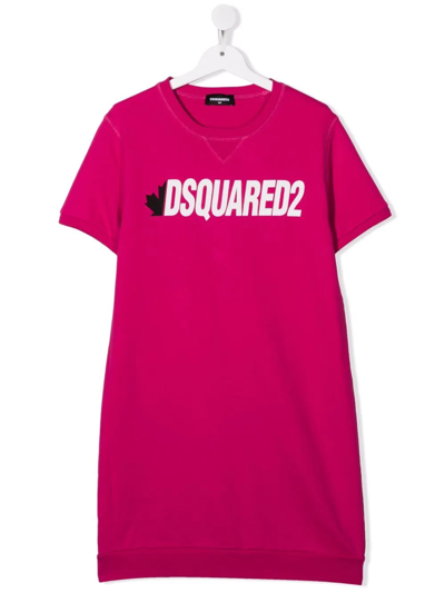 Shop Dsquared2 Teen Logo-print Short-sleeve T-shirt Dress In Pink