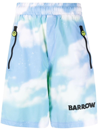 Shop Barrow Logo-print Rainbow-tape Shorts In Blue