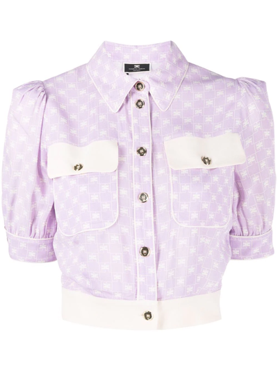 Shop Elisabetta Franchi Logo-print Cropped Blouse In Purple