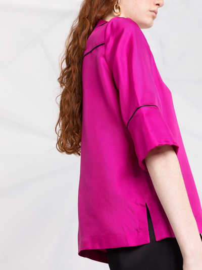 Shop Blanca Vita Satin-effect Pajama-style Shirt In Pink
