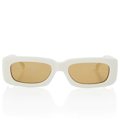 Shop Attico X Linda Farrow Mini Marfa Rectangular Sunglasses In White/ Brown