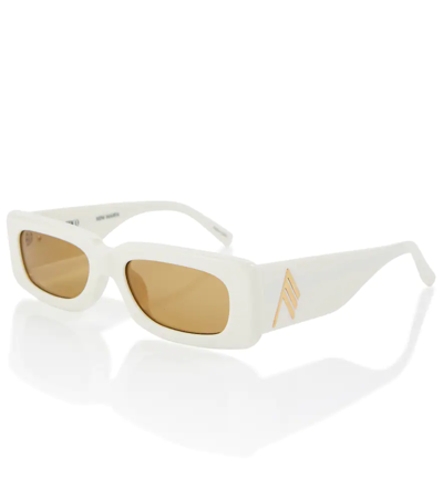 Shop Attico X Linda Farrow Mini Marfa Rectangular Sunglasses In White/ Brown