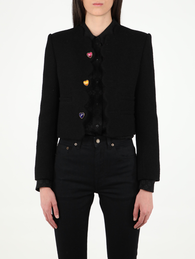 Shop Saint Laurent Heart Buttons Jacket In Black